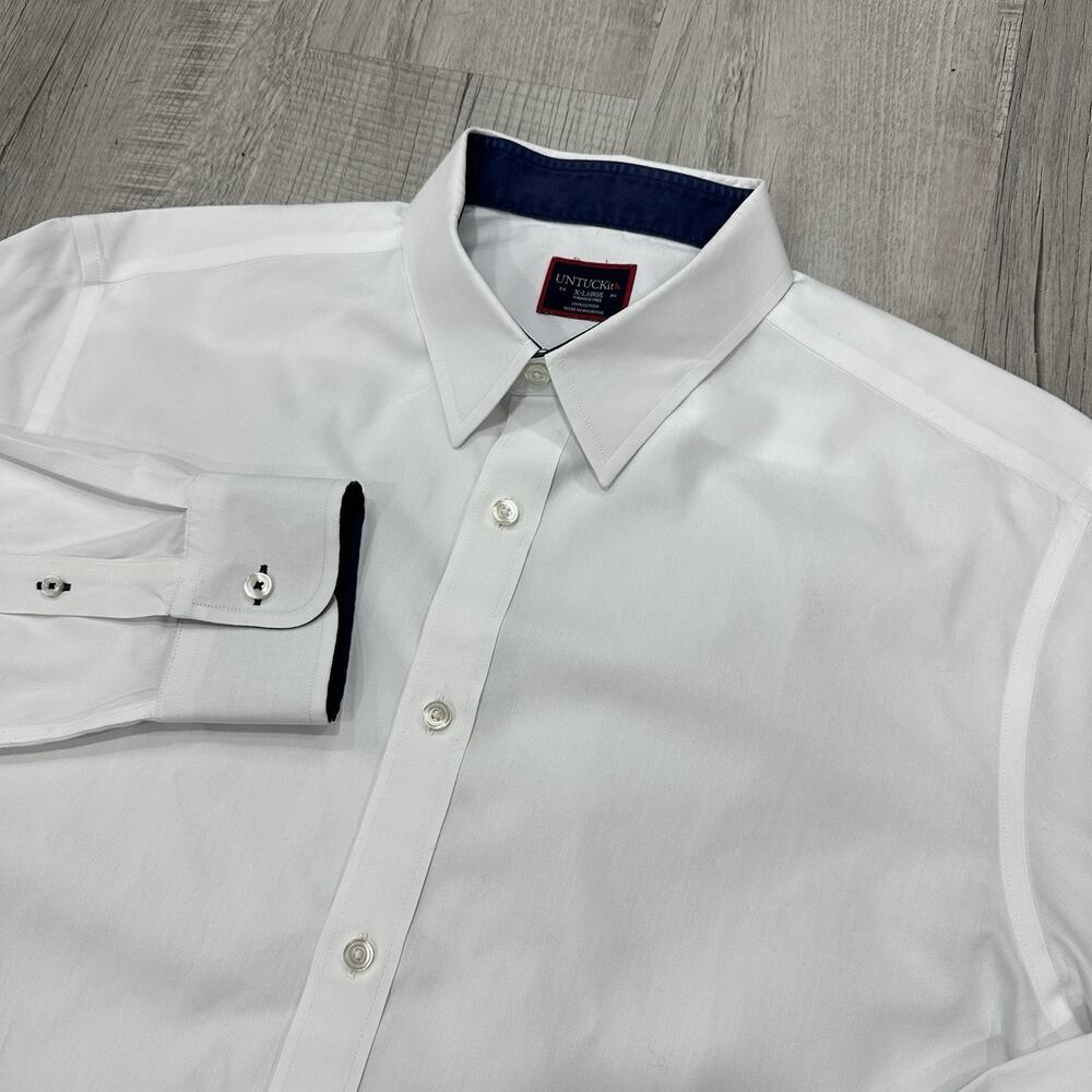 UNTUCKit Dress Shirt Mens XL White Las Cases Wrinkle Free Cotton Button Front